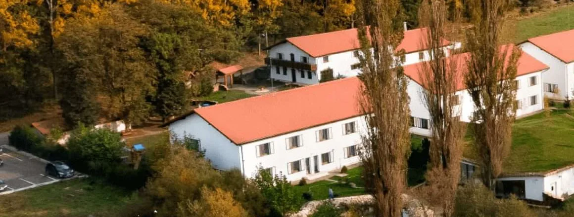 Wolkendorf BioHotel și Spa din Vulcan, văzut de sus, la marginea pădurii